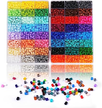 Artkal Fuse Beads 9600 Fusion Beads in 48 Colors, Compatible Perler Beads Hama Beads 5mm Melting Beads 2 Boxes