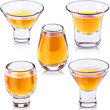 ZENS Crystal Sake Cups,5 Mixed Sake Glasses Shot Cups with Heavy Base for Japanese Sake Decanter Cold Liquor,Tequila or Rum