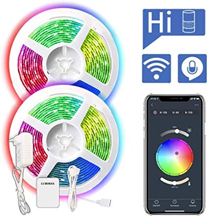 LUMIMAN Smart LED Strip Lights, WiFi RGBW 1400 Lumens Remote Control Kit 32.8ft (10M) 600leds 5050 Waterproof IP65, Work with Amazon Alexa and Google Assistant, Android and iOS