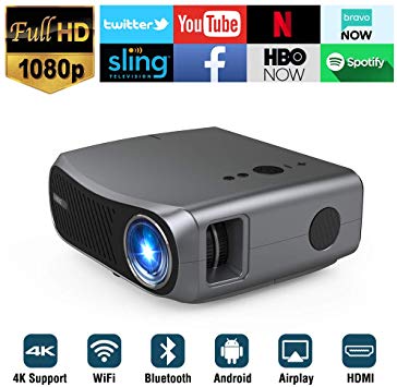 Full HD WiFi Bluetooth Projector 1080P Native Support 4K, 5500 Lumen LEDSmart Android Wireless Home Outdoor Business Projector 1920x1080 USB HDMI VGA AV Audio for Laptop PC TV DVD PS4 Smartphones Mac
