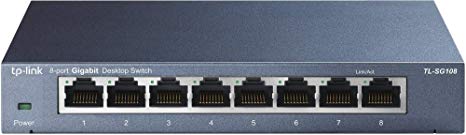 TP-Link TL-SG108 8-Port 10/100/1000Mbps Desktop Gigabit Steel Cased Switch, IEEE 802.1p QoS, Up to 72% Power Saving