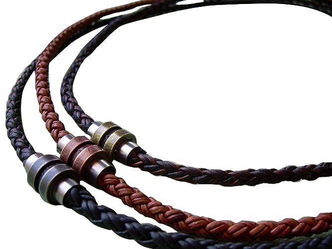 Handmade Braided Leather Necklace with Antique Toned Stainless Steel Magnetic Clasp - Genuine Leather Necklace for Men and Women - Available sizes: 16,18,20,22,24 inch or Custom