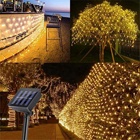 AMARS Garden Solar Net String Lights Outdoor 9.8ftx6.5ft 204leds Decorative Solar Mesh Fairy Light, 8 Modes, Waterproof - Fence, Backyard, Patio, Wall, Window, Yard, Lawn, Tree Decoration (Warm White)