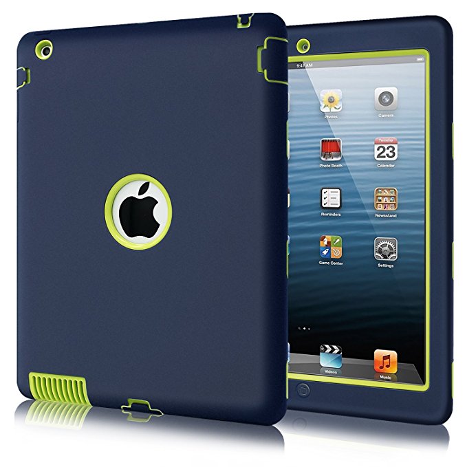 iPad 2 Case, iPad 3 Case,Fingic iPad 4 Case Full Body 3 Layer Heavy Duty Shock-Absorption High Impact Resistant Hybrid Rugged Protective Case for Apple iPad 2/3/4 Retina,Navy Blue&Green