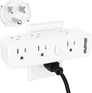 Surge Protector Outlet Splitter with 360° Rotating Plug, Multi Plug Wall Outlet Extender with 9 Outlets, 2100 Joules, 3-Sided Power Strip for Home, Office, Travel, White