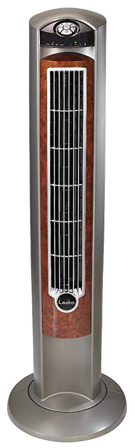 Lasko T42954 Wind Curve Portable Electric Oscillating Stand Up Tower Fan with Remote Control for Indoor, Bedroom and Home Office Use, Woodgrain, 13x13x42.5 Silverwood