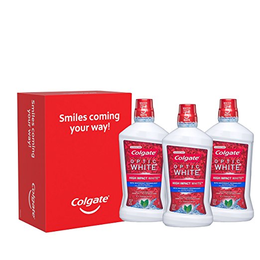 Colgate Optic White Whitening Mouthwash, Fresh Mint - 946mL, 32 fluid ounce (3 pack)