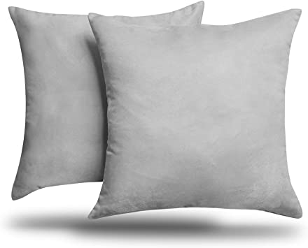 2-Pack Solid Faux Suede Decorative Throw Pillow Cover/Sham (26" x 26", Gray)