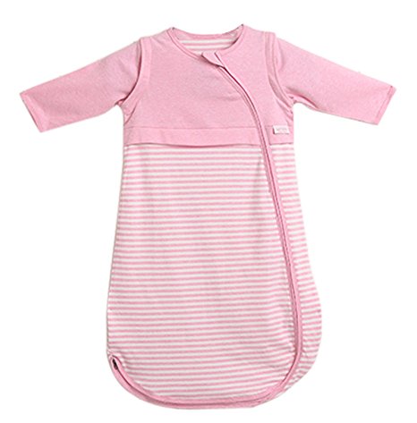 LETTAS Baby Girls 100% Cotton Stripe Removable Sleeve Sleeping Bag 0.5 Tog - Soft Wearable Blanket Pink 6-18 Months