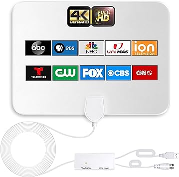 TV Antenna-TV Antenna for Smart TV Indoor,TV Antenna for Local Channels,Support 4K 1080p with Signal Booster 360°Signal Reception and 16FT Coax HDTV Cable，Support All TV