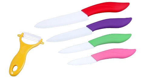 Augymer Ceramic Knife Set, Premium Deluxe Never Rust Professinal Kitchen Chef Knives Kit Pack of 5-6"chef Knife 5" Utility Knife 4" Fruit Knife 3"paring and Peeler Colorful