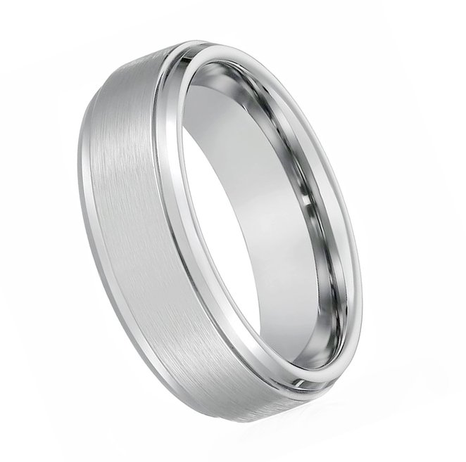 TIGRADE 8mm Tungsten / Titanium Metal Flat Brushed Polished Wedding Bands Ring Comfort Fit
