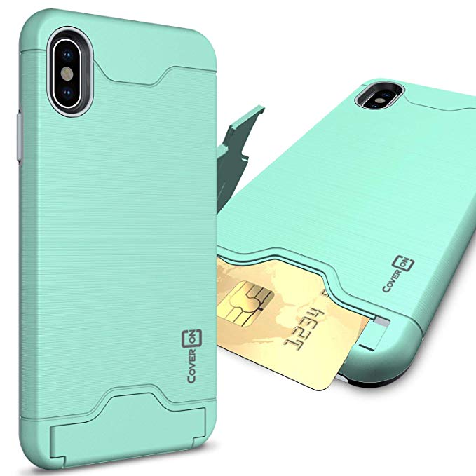 CoverON SecureCard Series iPhone Xs Max Case with Card Holder Slot and Kickstand for iPhone Xs Max (6.5") - Mint Teal