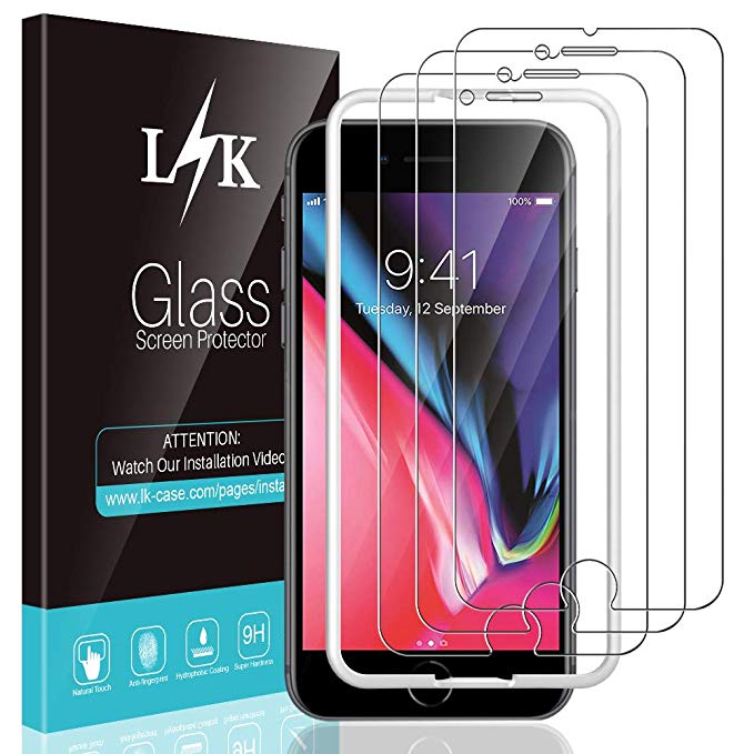 L K 3 Pack Screen Protector for iPhone 7 Plus and iPhone 8 Plus, Tempered Glass [HD Clear] [Bubble Free] [Case Friendly] [Scratch Resistance] [Alignment Frame Easy Installation] Screen Protective Film