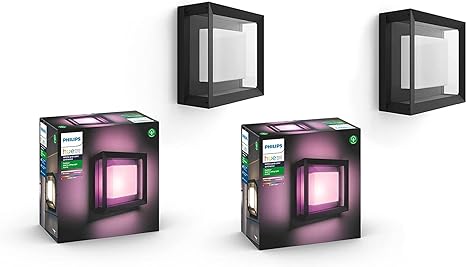 Philips Hue Econic Square Outdoor Smart Wall Light, Black - White and Color Ambiance LED Color-Changing Light - 2 Pack - Requires Hue Bridge - Control with Hue App and Voice - Weatherproof