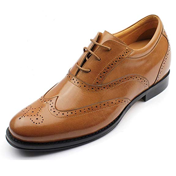 CHAMARIPA Height Increasing Elevator Shoes 2.76'' Taller Men Wingtip Oxford Dress Shoes K6531-1 Black