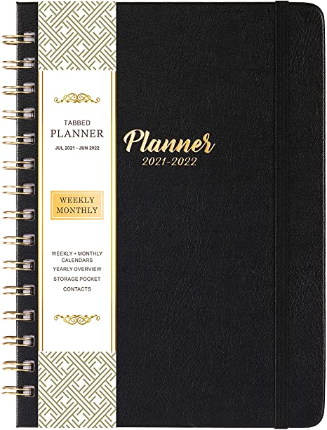 Planner 2021-2022 - 2021-2022 Academic Planner , Weekly & Monthly Planner form July 2021-June 2022, 6.25" x 8.4", Smooth Faux Leather & Flexible Cover, Black, Perfect Life Assistant