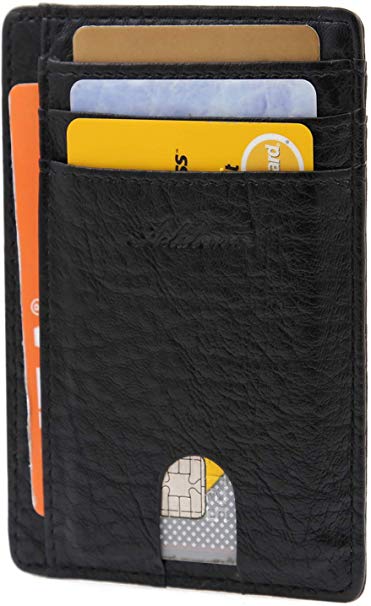 AslabCrew Slim Minimalist Front Pocket RFID Blocking Genuine Leather Wallets for Men Women