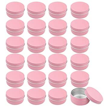 Foraineam 24-Pack 1.7 oz / 50ml Round Tins Aluminum Lip Balm Tin Cans - Pink Cosmetic Sample Containers with Screw Top Lids - Metal Empty Travel Storage Jars for Salve, Spice, Candies or Crafts