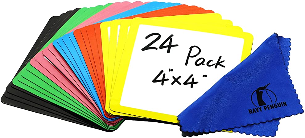 Dry Erase Magnets Set - 24 Pack - 4x4" Whiteboard Magnetic Planning Pads Labels - Small White Board Magnet Strips Name Tags for Home, Office and Classroom (4 x 4" Pack of 24)