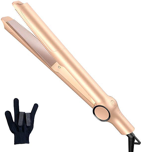 Hair Straighteners Aibeau 2 in 1 Hair Straightener and Curling Iron, Flat Iron Ceramic Tourmaline Adjustable Temperature 160℃-230℃ and Safety Lock (Gold)