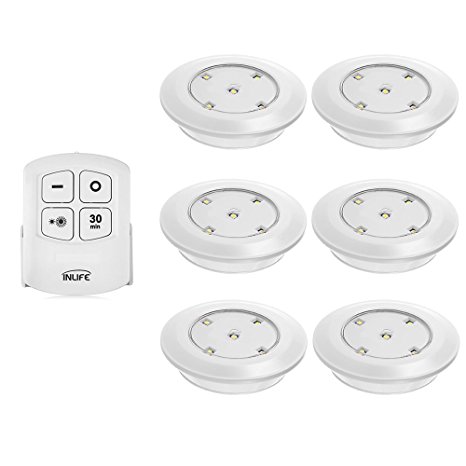 INLIFE Under Cabinet Lighting, LED Wireless Battery Operated 6 Pack Kitchen Cabinet Lighting with Remote Control for Kitchen, Closet, Room