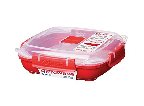 Sistema Microwave Small Plate with Removable Steaming Tray - 440 ml, Red/Clear