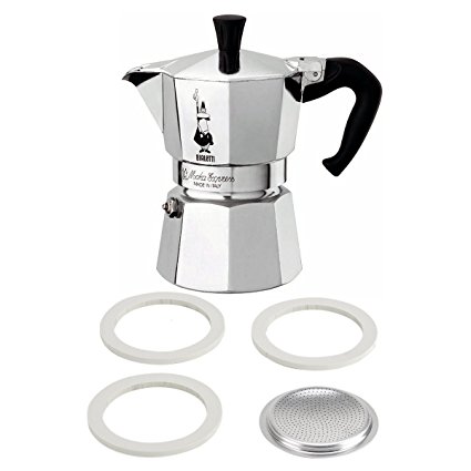 2 Item Bundle: Bialetti 3 Cup Moka Express with 3 Cup Filter