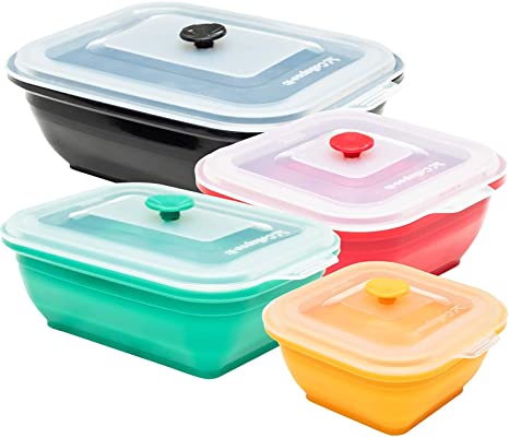 Collapse-it Silicone Food Storage Containers Sampler Pack - BPA Free Airtight Silicone Lids, 4 Piece Set of 7-Cup, 4-Cup, 2-Cup, 1-Cup Collapsible Lunch Box - Oven, Microwave, Freezer Safe   eBook