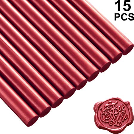 15 Pieces Glue Gun Sealing Wax Sticks for Retro Vintage Wax Seal Stamp and Letter, Great for Wedding Invitations, Cards Envelopes, Snail Mails, Wine Packages, Gift Wrapping (Wine Red)