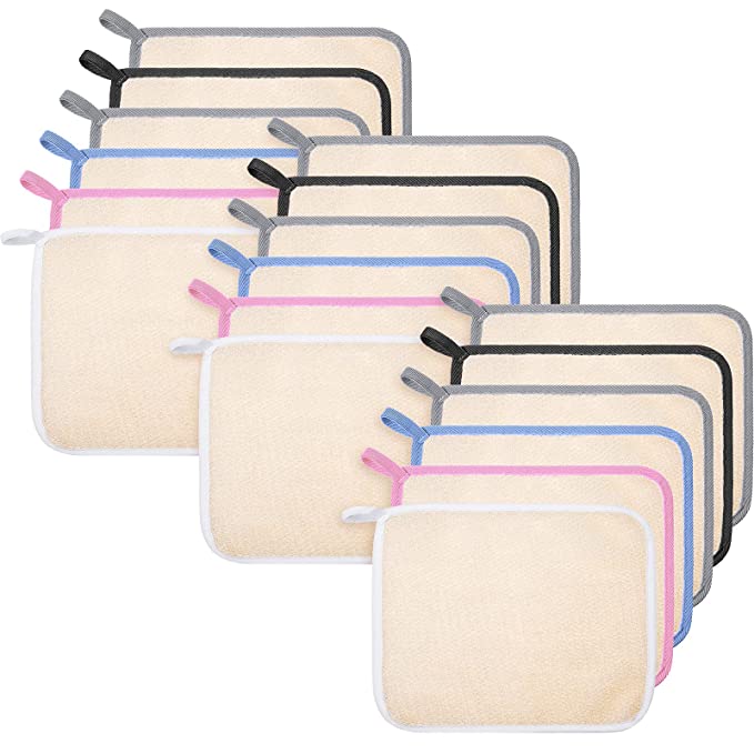 15 Packs Exfoliating Face Body Wash Cloths Towel Two Side Soft Weave Bath Cloth Exfoliating Scrubbing Massage Bath Cloth for Women and Man (White, Pink, Blue, Grey, Black)