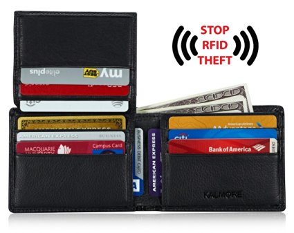 KALMORE Men's RFID Blocking Extra Capacity Multi-Card Genuine Leather Wallet