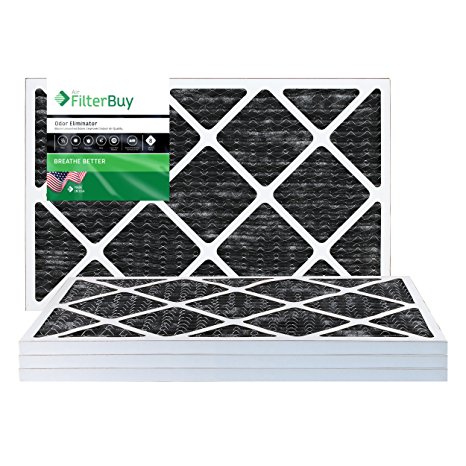 FilterBuy Allergen Odor Eliminator 12x24x1 MERV 8 Pleated AC Furnace Air Filter with Activated Carbon - Pack of 4 - 12x24x1