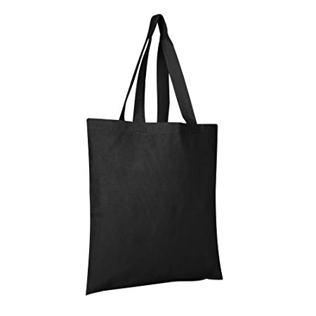 BagzDepot 12 Pack Durable Cotton Canvas Reusable Blank 15inch x 16inch Standard Size Grocery Plain Tote Bags with 21 inches Supportive Fabric Handles No Bottom Gusset - Black