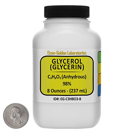 Glycerol [C3H8O3] 98% AR Grade Fluid 8 Oz in a Space-Saver Bottle USA