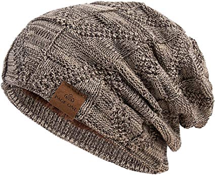 PAGE ONE Mens Winter Slouchy Beanie Warm Fleece Lined Skull Cap Baggy Cable Knit Hat