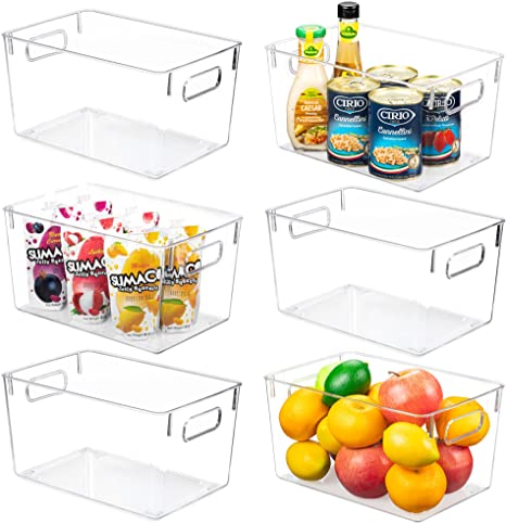 YIHONG Clear Pantry Storage Organizer Bins, 6 Pack Plastic Food Storage Bins with Handle for Kitchen,Refrigerator, Freezer,Cabinet Organization and Storage