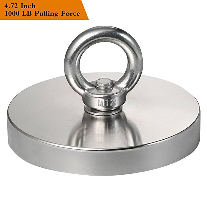 Wukong 1000LBS Pulling Force(453KG) Magnetic Grade N52 Round Neodymium Magnet with Eyebolt and Countersunk Hole Diameter 4.72INCH(120mm) Great for Magnetic Fishing-The Largest Magnet On Amazon