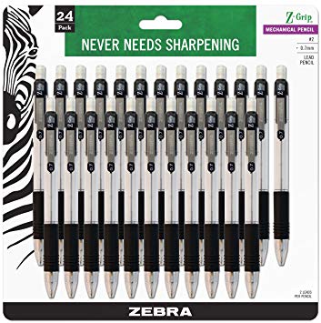 Zebra Z-Grip Mechanical Pencil, 0.7mm Point Size, HB #2 Graphite, Black Grip, 24-Count