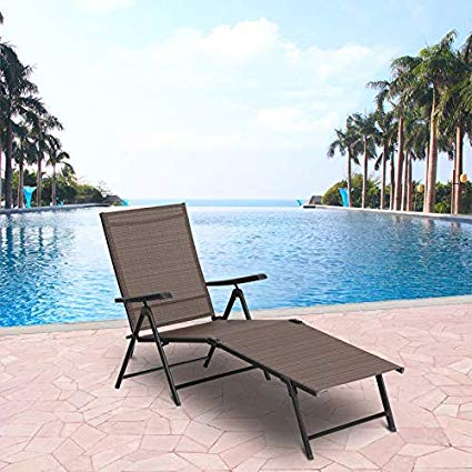 MF STUDIO PHI Villa 5 Stages Adjustable Metal Patio Folding Lounge Chair Outdoor Portable Recliner Chaise Chairs for Beach Yard Pool -1 Pack, Brown