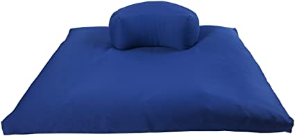 Buckwheat Crescent Zafu and Zabuton Meditation Cushion Set (2pc), Royal Blue