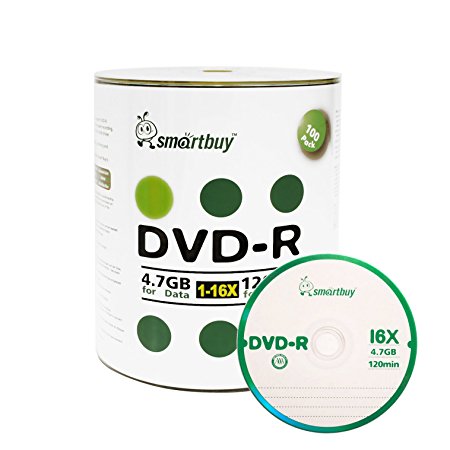 Smart Buy 100 Pack DVD-R 4.7gb 16x Logo Blank Data Video Movie Recordable Disc, 100 Disc 100pk