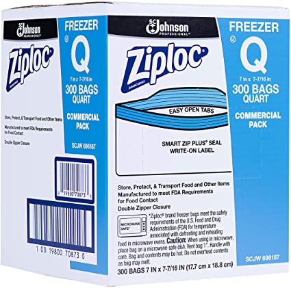 Ziploc Professional Freezer Bags, For Food Organization and Storage, Double Zipper, Quart, 300 Count