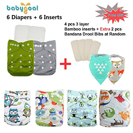 Babygoal Baby Adjustable Pocket Cloth Diaper Nappy 6pcs  6 Inserts 6fb02
