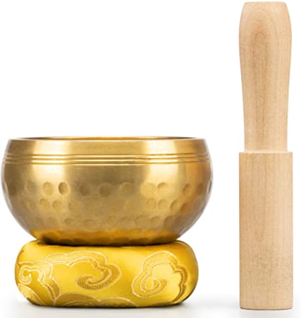 Tibetan Brass Singing Bowl Set — Healing Sound Bowl Made in Nepal for Meditation and Mindfulness (GOLD)