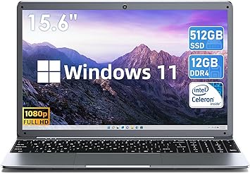 SGIN Laptop, 15.6 Inch FHD 1920x1080 Display, 12GB DDR4 512GB SSD, Windows 11 Home Laptops with Intel Celeron N5095 Processor(Up to 2.9GHz), Webcam, WiFi, Bluetooth 4.2