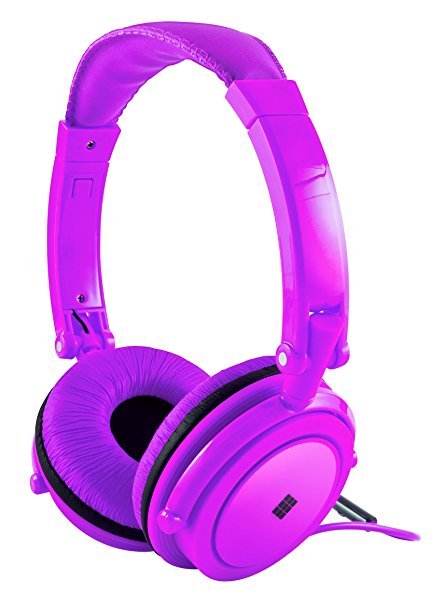Polaroid Neon Headphones With Carring Case, Built-in Mic, Compatible With All Devices,Purple