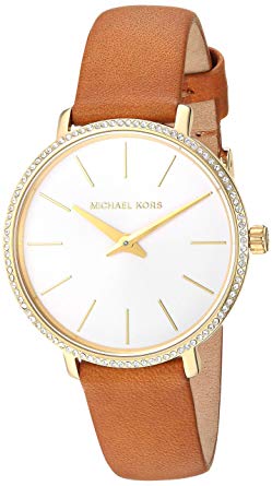 Michael Kors Women's Stainless Steel Quartz Watch with Leather Calfskin Strap