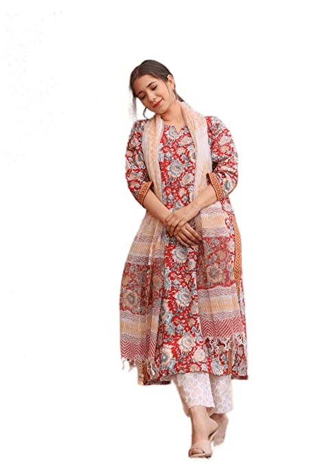 Royal Export Women's Straight Floral Printed Kurta Pant & Dupatta