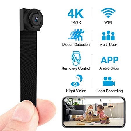 Hidden Camera 4K WiFi Wireless 2019 Newest DIY Mini Camera with 7 Level Motion Detection Sensitivity and Automatically Turn on and Off Night Vision Function for iPhone/Android Device Home Surveillance Nanny Cam